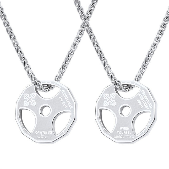 Amazon European and American New Fitness Barbell Dumbbell Accessories Stainless Steel Necklace Men's Pendant Cross-Border Jewelry