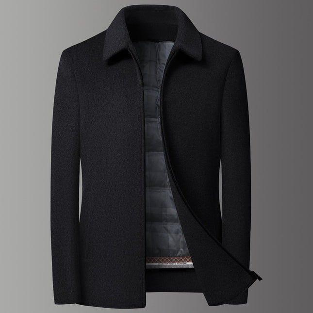 Winter High-end Short Woolen Jacket Men's Removable Warm Down Liner Casual Trendy Thick Cotton Jacket