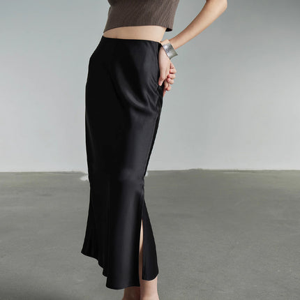 Summer High-end Acetic Acid Satin Skirt Women's High-waist Elegant Overskirt Split Fishtail Skirt Thin Hip Skirt