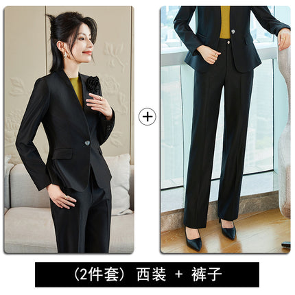 Khaki Suit Women's 2024 Autumn and Winter Fashion Green Business Wear European and American Casual Wide Long Two-Piece Suit