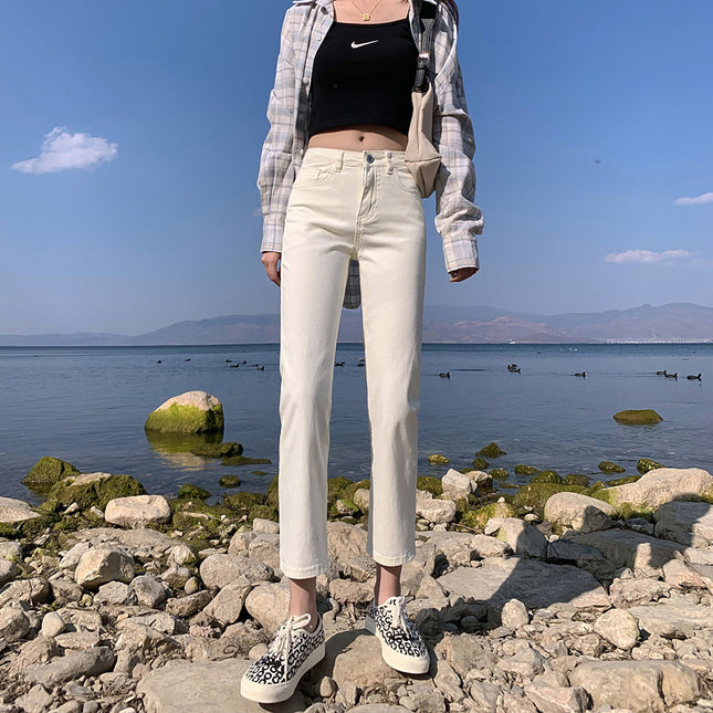 Beige Pants White Women's Pants Summer New Small Eight-point Straight Pipe Pants White Ankle Jeans