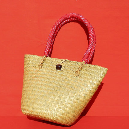 Women's Shoulder Beach Bag New Woven Bag Straw Tote Bag Korean Style Fashion Women's Bag Vegetable Basket Handbag Factory