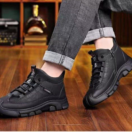 Cold-resistant warm cotton-padded shoes men's warm winter thickened fluff outdoor leather high-top one-piece Northeast snow boots non-slip