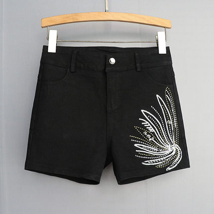 Denim Suit for Women 2025 New Heavy-Duty Rivet Tassel Sequin Slim Short Vest + Shorts Two-Piece Trendy Set