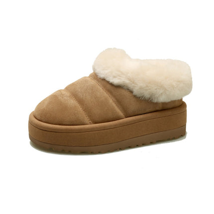 Thick-Soled Heightening Furry Snow Boots for Women 2025 Winter New Style Fur Integrated Fleece-Lined Thick-Soled Warm Bread Cotton Shoes