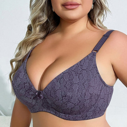 A cross-border new European and American ultra-thin steel ring lace adjustable bra luxury printed enlarged underwear