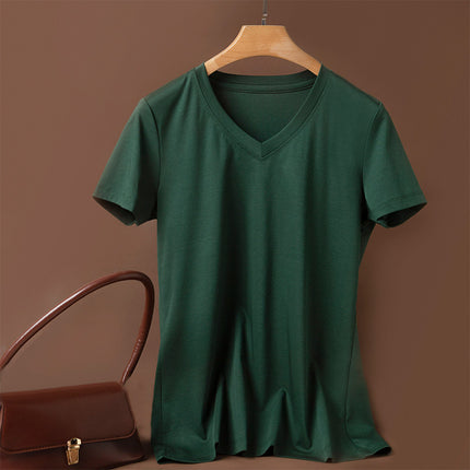 Pure 80-Count Double-Sided Mercerized Cotton Short-Sleeved T-Shirt Women's Cotton Loose 2023 Age-Reducing Short Black Technology White T-Shirt Trendy