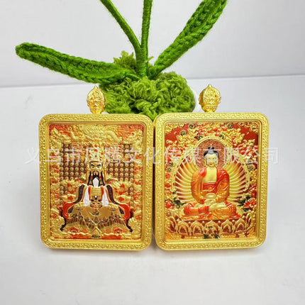 Double-Sided Three-Dimensional Relief Wutai Mountain Dragon Five Gods Thangka Twelve Zodiac Guardian Deities Birth Year Buddha Necklace Pendant for Men and Women