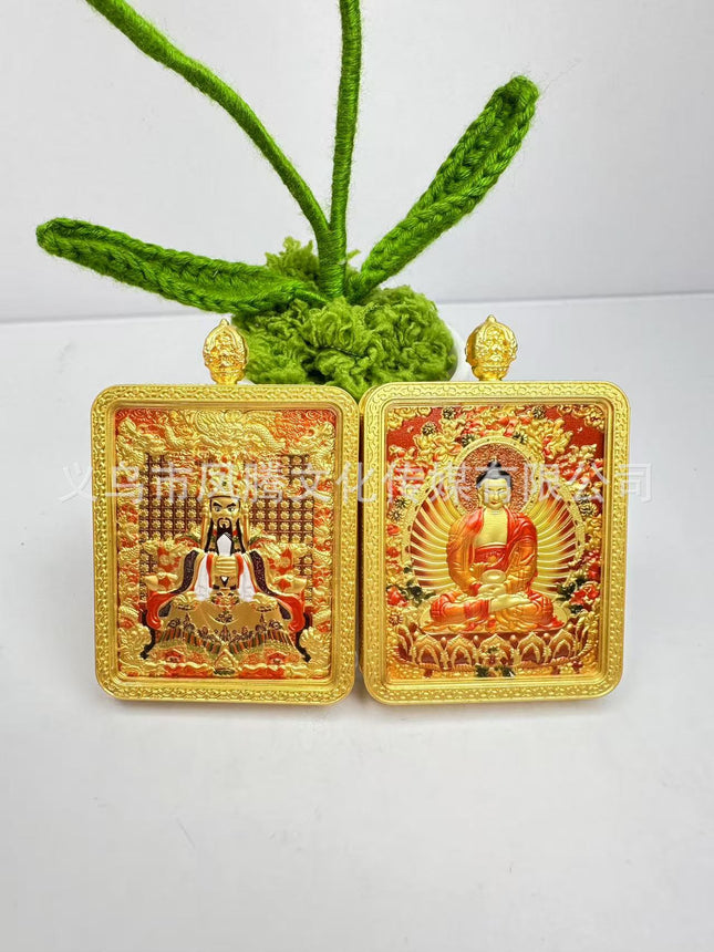 Double-Sided Three-Dimensional Relief Wutai Mountain Dragon Five Gods Thangka Twelve Zodiac Guardian Deities Birth Year Buddha Necklace Pendant for Men and Women