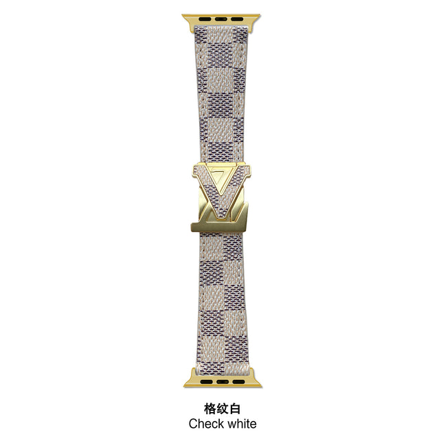Suitable for Apple Watch 678910 Generation V-Shaped Magnetic Buckle Strap iWatch S11 Lizard Pattern Plaid Leather Wristband