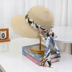 Peach hat with green ribbon—beige / M（56-58cm）