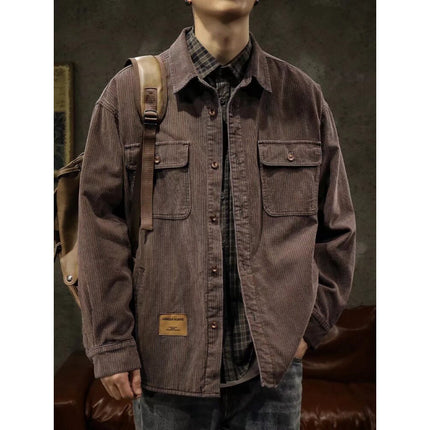 Japanese Style Workwear Long Sleeve Shirt for Men and Women Spring and Autumn Retro Solid Color Jacket Trendy Multi-Pocket Casual Shirt