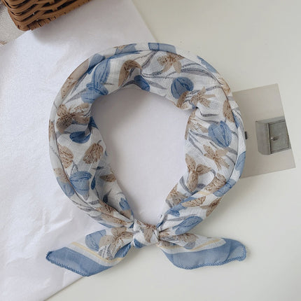 Soft Breathable Cotton Linen Small Square 58x 58cm New Artistic Printed Air Conditional Room Neck Protection Scarf Women