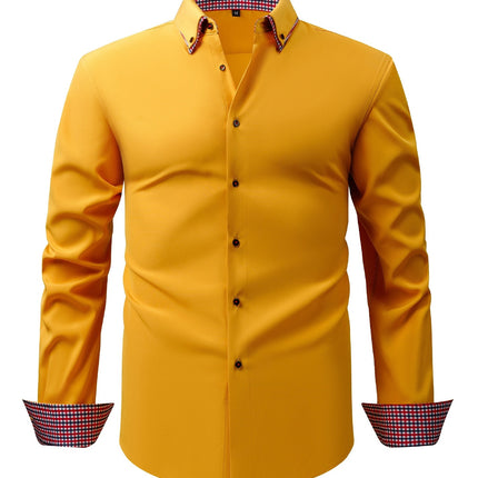 Men's Light Business Casual Shirt Mustard Yellow Square Cross-Border