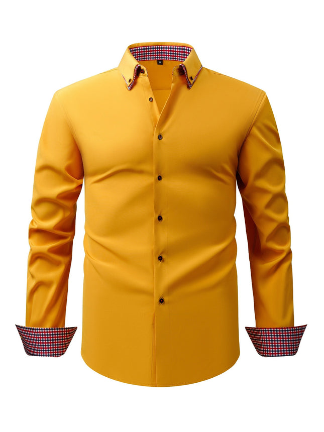 Men's Light Business Casual Shirt Mustard Yellow Square Cross-Border
