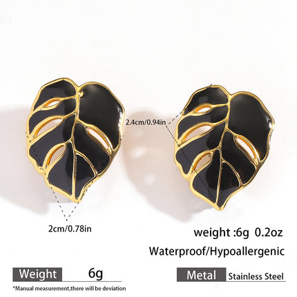 Myya European and American Cross-Border Hot-Selling Stainless Steel Oil-Dropping Leaf Earrings for Women, Exaggerated Stylish Earrings, Non-Fading Ear Jewelry