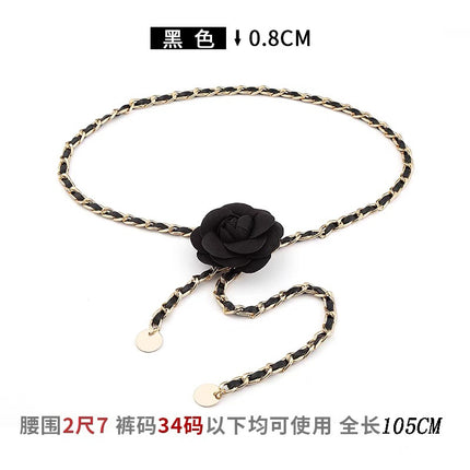 Camellia Flower Waist Chain for Women, Thin Belt, 2026 New Style, Chanel-Inspired Metal Chain Decoration, Paired with Dresses, High-End Waist Belt