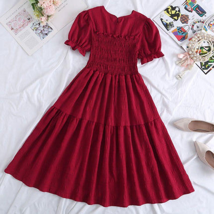 New Design Niche Skirt, Feminine, Slim Waist, French Mid-length, Western Style Short-sleeved Dress