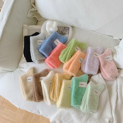Autumn and Winter new mink velvet socks fleece-lined thick solid color cute floor sleep socks warm mid-calf Zhuji wholesale