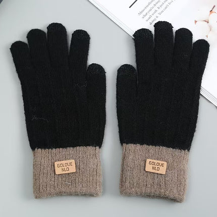 Winter Gloves for Women, Fleece-Lined and Thickened, Five-Finger Student Cute Knitted Cold-Proof Cycling Touchscreen Warm Cycling Gloves