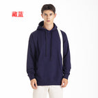 Navy blue-pure cotton terry hooded sweatshirt / S