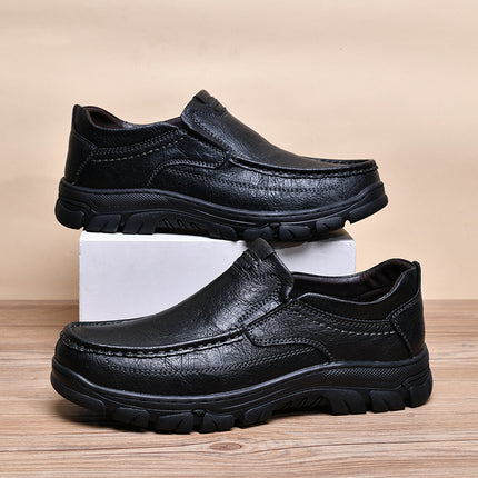 Leather Shoes Men's 2025 New Men's Casual Leather Shoes Genuine Leather Slip-on Outdoor Non-slip Thick Sole Middle-aged and Elderly Dad's Shoes