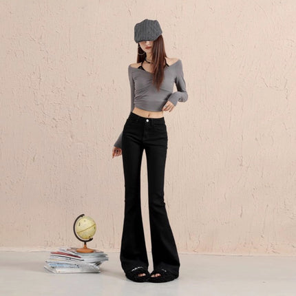 Vintage Hot Girl Classic Stretch Flared Pants New Autumn Versatile Slim Fit Height-Enhancing Boutique Denim Women