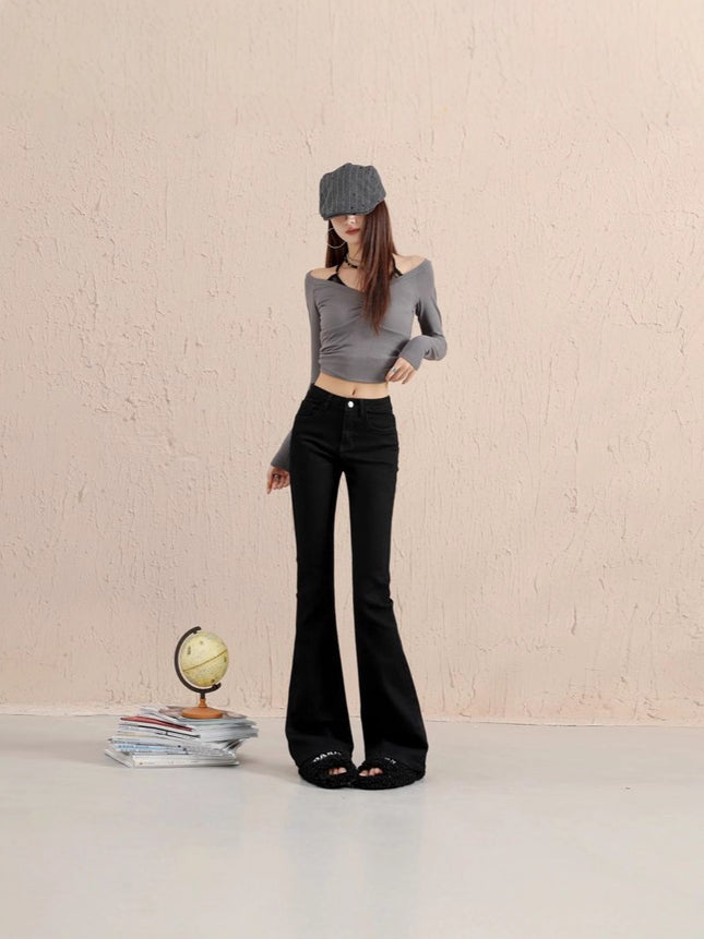 Vintage Hot Girl Classic Stretch Flared Pants New Autumn Versatile Slim Fit Height-Enhancing Boutique Denim Women