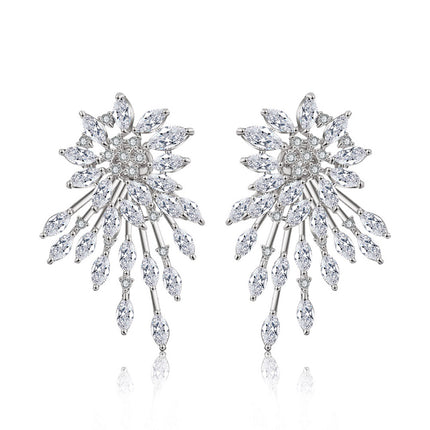 RAKOL European and American Fashion Niche Design Geometric Flower Earrings Women's Light Luxury Atmospheric Full Set Zircon Earrings