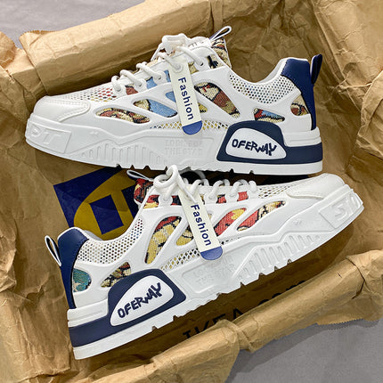 Men's Summer Mesh Breathable Versatile Casual Niche Canvas Sneakers Student Sports Height-Increasing White Trendy Shoes