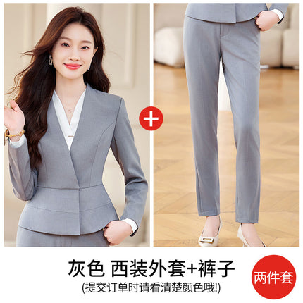 High-End Gray Professional Suit Suit for Women Autumn and Winter 2025 New Hotel Front Desk Jewelry Store Beauty Salon Work Clothes