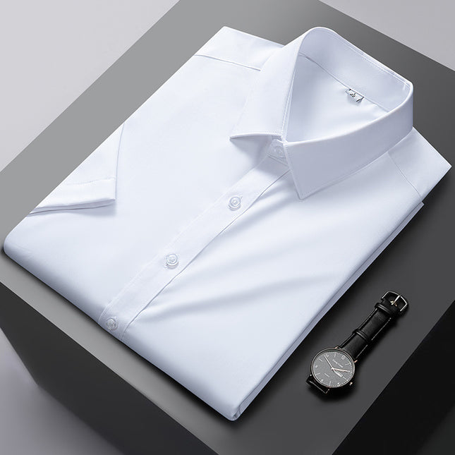 Bamboo fiber short sleeve shirt summer men's high-end bamboo fiber white shirt casual business commuter men's wholesale
