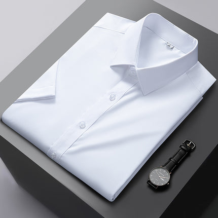 Bamboo fiber short sleeve shirt summer men's high-end bamboo fiber white shirt casual business commuter men's wholesale