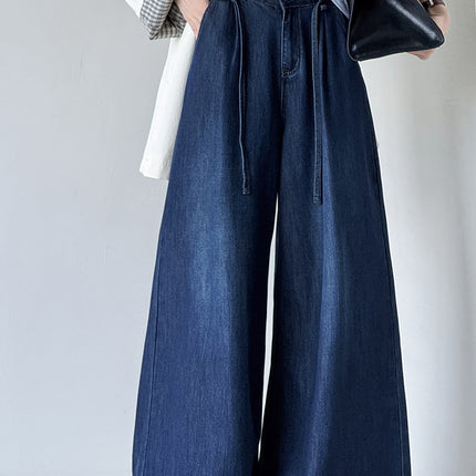 Orange Wide-Leg Designer Jeans with High Waist, Loose Straight Cut, and Drapey Floor-Length Design 53050