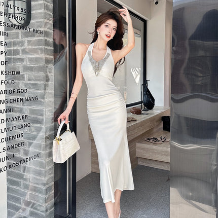 2026 Spring/Summer New Style Elegant and Sexy Halter Neck Strap Dress for Women, Pure Desire Slim Fit Bodycon Dress