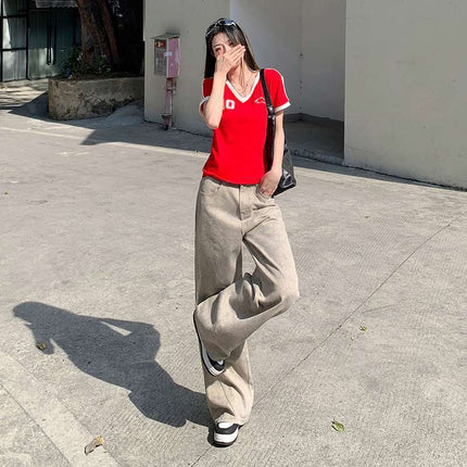 Wholesale Dropshipping Retro Wasteland Style Tie-Dye Wide-Leg Jeans for Women Spring and Summer Loose Casual Straight Pants