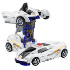 Inertial white deformed police car