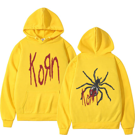 Rock Band Korn Print Hoodie Spider Graphic Pullover Unisex a