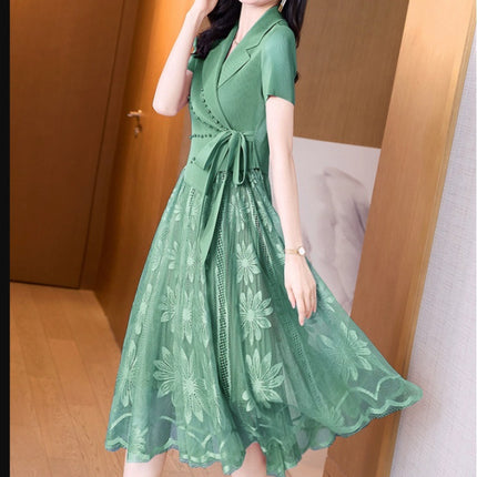 Light luxury socialite fried street chic unique heavy embroidery mesh stitching dress