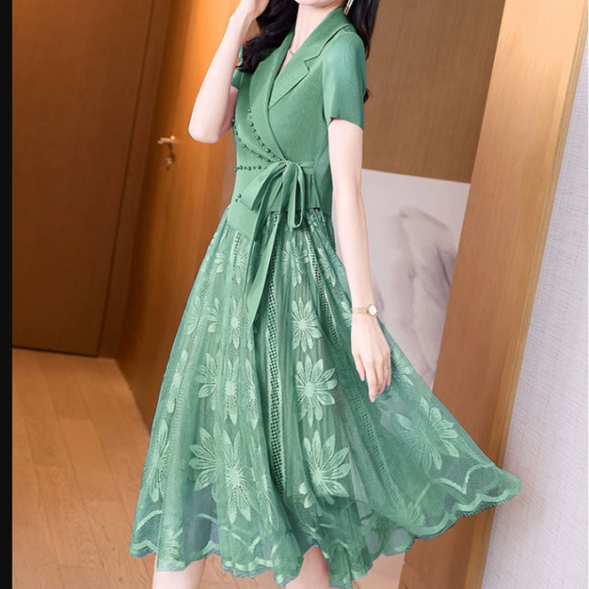 Light luxury socialite fried street chic unique heavy embroidery mesh stitching dress