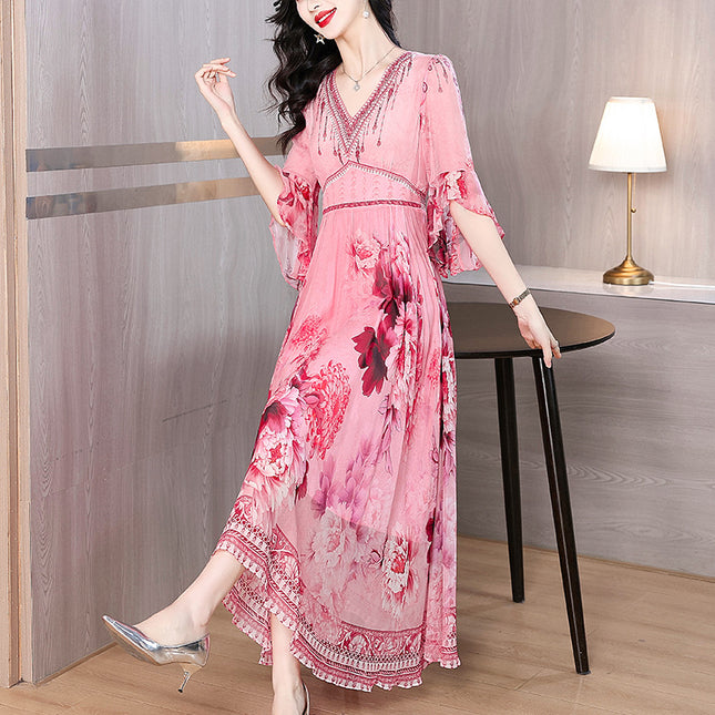 zyfs3903 Light Mature Elegant and Elegant Slim Long Dress 2025 Summer New French Vacation Floral dress