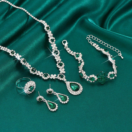 Bridal Jewelry Set, Bracelet, Earrings, Necklace, Ring, Four-Piece Set, Versatile, Elegant, Light Luxury, High-End, Cross-Border