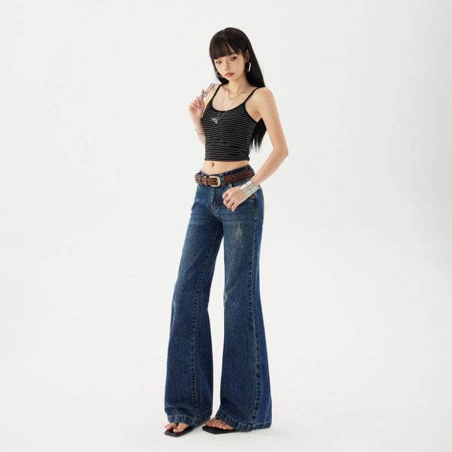 2025 American Retro Low-Waist Hot Girl Loose Versatile Wide-Leg Pants Drapey Slimming Fleece Flared Jeans for Women