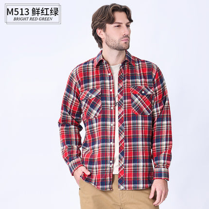 2026 Spring Cross-Border Trade American Retro Flannel Men's Long-Sleeve Brushed Plaid Shirt Men's Cool Jacket