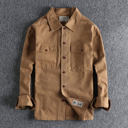 Autumn and Winter Engineer Shirt Jacket American Retro Military Green Tough Guy Men's Long-Sleeve Work Shirt