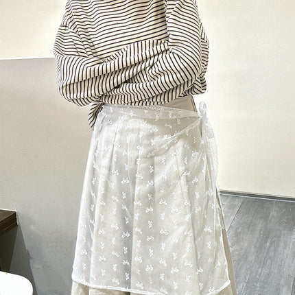 Lace half-length gauze skirt veil headscarf women's all-matching Korean style stacked apron one-piece fart skirt fart curtain cover skirt for four seasons