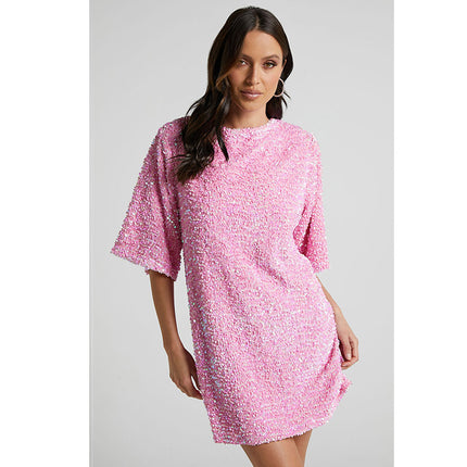 European and American cross-border autumn and winter New velvet sequins fashion elegant back V-neck backless short sleeve dress