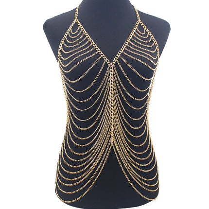 Cross-border jewelry Amazon Europe and the United States new ladies sexy metal long suspenders bikini neck body chain
