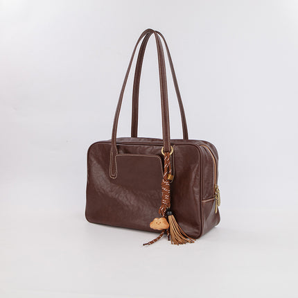 Zhao Zhaoyi's Same Style Shicatang Sugar Cube Bowling Bag, First-Layer Vegetable-Tanned Cowhide Leather Handbag, Crossbody Shoulder Bag, Small Square Bag