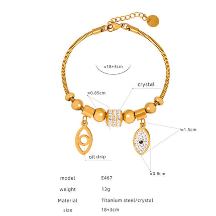 Antique European and American titanium steel vacuum plating 18k gold non-fading round heart pendant bracelet women's wholesale jewelry
